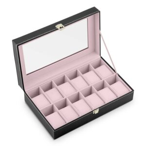 Szkatułka na 12 zegarków Massido czarno-łososiowa