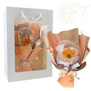 Bukiet zapachowych kwiatów mydlanych w torebce na prezent, kula, świecące LED – BUK14ZO