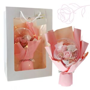 Bukiet zapachowych kwiatów mydlanych w torebce na prezent, kula, świecące LED – BUK14R