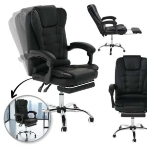 Fotel biurowy obrotowy BOSS z podnóżkiem – czarny eco SKÓRA KO22CZ