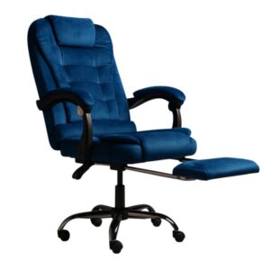 Fotel obrotowy BOSS z podnóżkiem i z masażerem – NIEBIESKI WELUR KO22NW-MAT