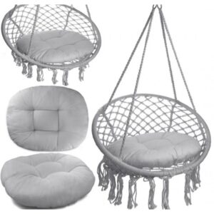 Fotel wiszący bocianie gniazdo hamak BOHO, huśtawka z poduszką Szara KR33SZ