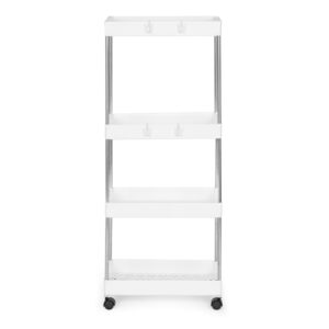 Plastikowy regał łazienkowy z 4 półkami kółka biały ModernHome