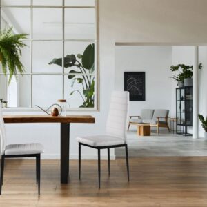 Zestaw 4 krzeseł do salonu jadalni z ekoskóry wyprofilowane oparcie białe