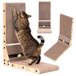 Drapak tekturowy dla kota narożny kartonowy legowisko z zabawką Petsi