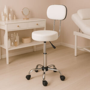 Stołek obrotowy z oparciem taboret kosmetyczny medyczny fotel regulowany biały ModernHome