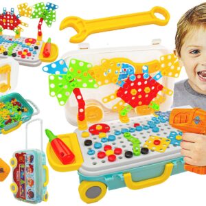 Układanka, Klocki, Kreatywna Mozaika, Wkrętarka 258 El. Walizka Na Kółkach Zestaw Konstrukcyjny