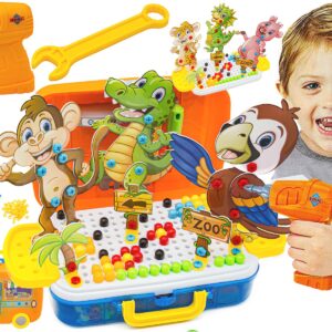 Kreatywna Mozaika W Walizce 251el. Układanka, Klocki + Wkrętarka Dinozaury Zoo Zestaw Konstrukcyjny