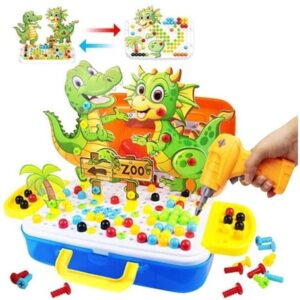 Kreatywna Mozaika W Walizce 251el. Układanka, Klocki + Wkrętarka Dinozaury Zoo Zestaw Konstrukcyjny