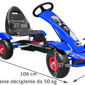 Gokart na pedały Racing XL dla dzieci 3+ Niebieski + Pompowane koła + Regulacja fotela + Wolny bieg