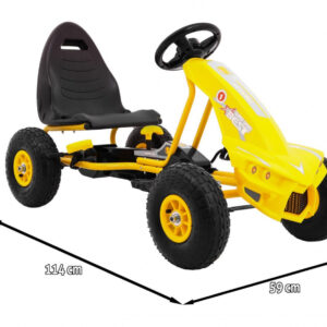Gokart Champion na pedały dla dzieci 3+ Żółty + Pompowane opony + Regulowane siedzisko + Ręczny hamulec