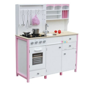 Drewniana Kuchnia Dla Dzieci Różowo Biała Paula Otwierane Elementy