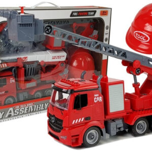 Zestaw DIY Wóz Strażacki 2w1 Wymienne Podnośniki Śrubokręt Dźwięk Efekty Świetlne Kask