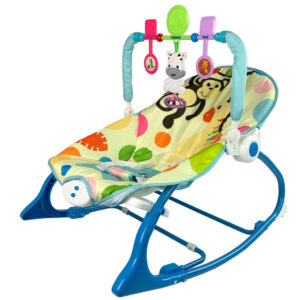 Kołyska Bujaczek Fotelik Krzesełko 2w1 Niebieski Zebra Dźwięki Wibracja