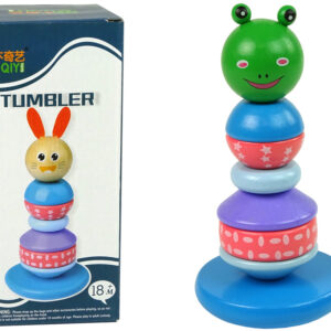 Drewniana Edukacyjna Piramidka Żaba Zielona Balansująca Wieża