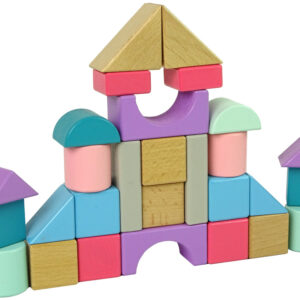 Drewniane Klocki Pastelowe Kolory 28 Elementów Zamek Budowle