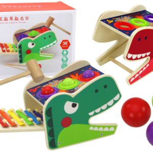 Dinozaur Wbijak Cymbałki 2w1 Drewniany Czerwony