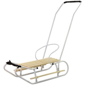 Sanki Metalowe z Pchaczem Oparcie Pasek Białe