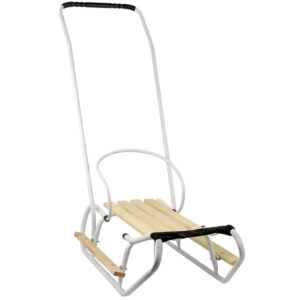 Sanki Metalowe z Pchaczem Oparcie Pasek Białe