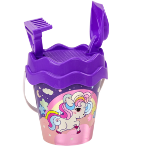 Zestaw Do Piasku Wiaderko Łopatka Grabki Konewka Jednorożec Fioletowy