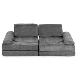Sofa składana modułowa dla dzieci duża 2-osobowa DIY 10 miękkich poduch tkanina szenilowa – szara ECOTOYS
