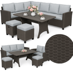 Zestaw ogrodowy wypoczynkowy narożnik stół pufy meble ogrodowe technorattan VENEZIA